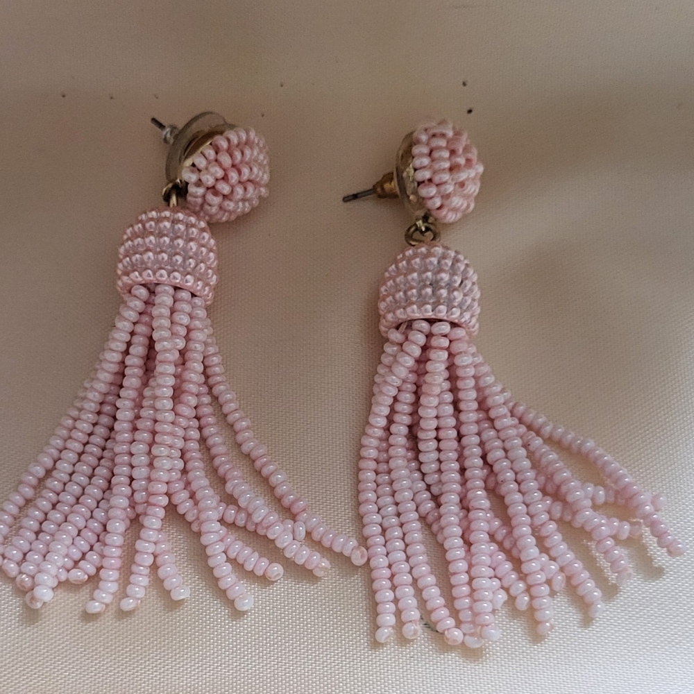 Pink Beaded Tassel Earrings